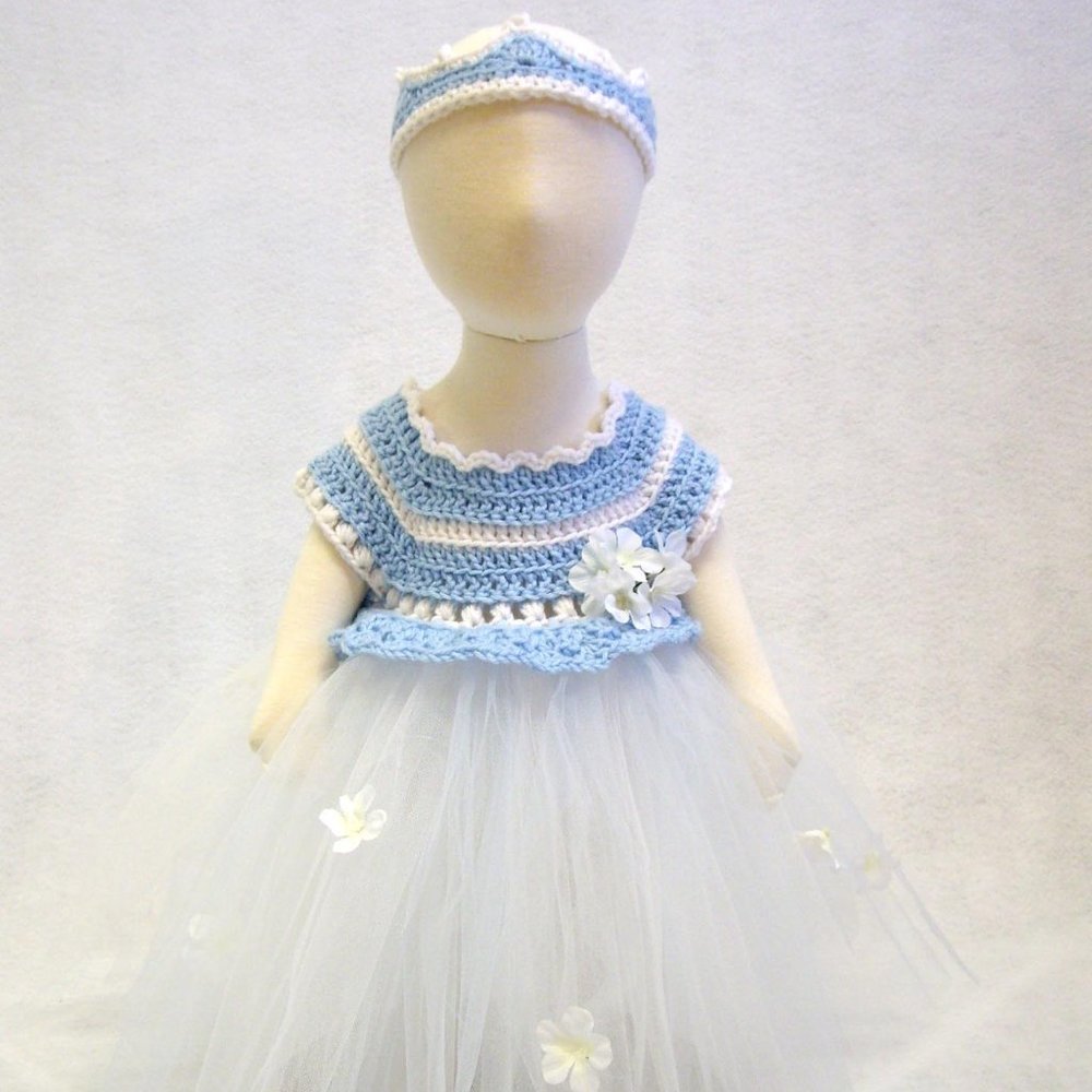 Handmade Blue & White Tutu Dress - 3-6 Months